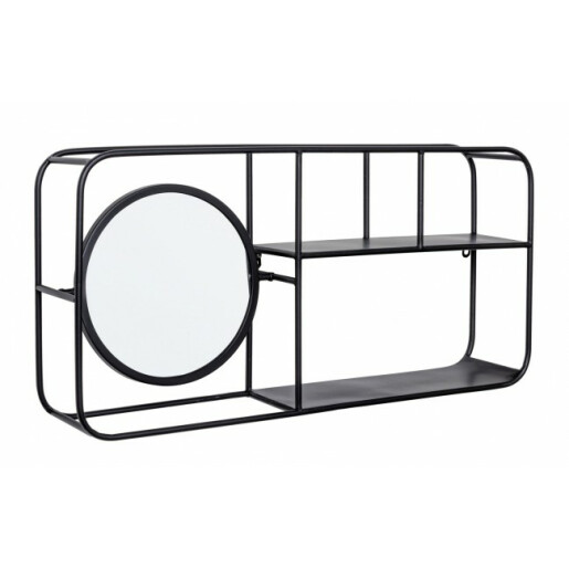 Raft suspendabil fier negru cu oglinda Nucleos 69x13x34 cm