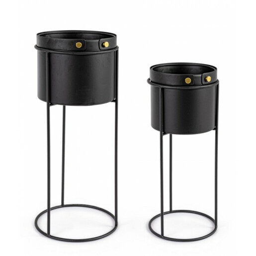 Set 2 suporturi ghivece flori otel negru auriu Zeina 21.5x52 cm, 24.5x62 cm
