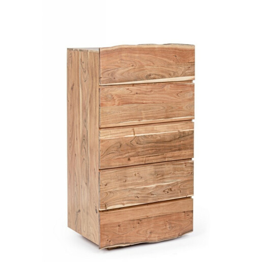 Comoda 5 sertare lemn natur Aron 70x45x130 cm