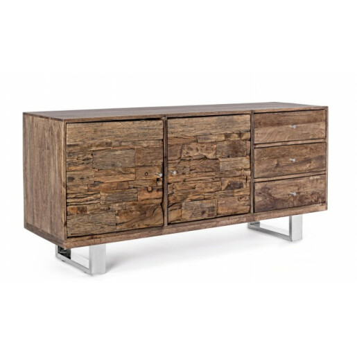 Comoda lemn maro 2 usi 3 sertare Stanton 160x45x75 cm