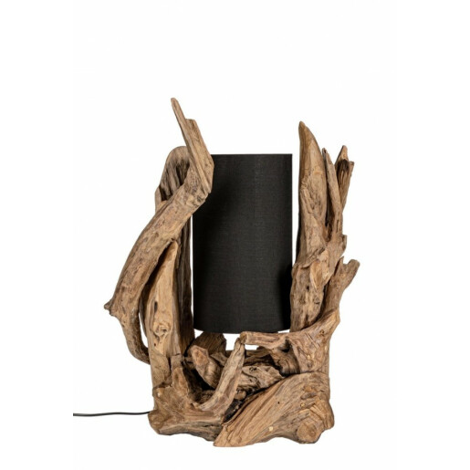 Veioza lemn natur abajur negru Bion 55x40x80 cm