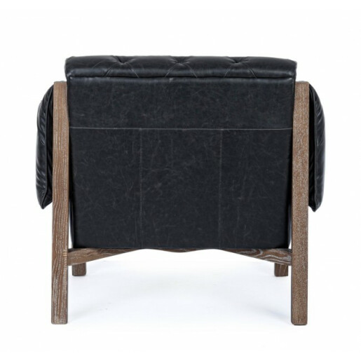 Fotoliu lemn maro piele ecologica neagra Harrison 83.5x81.5x76 cm