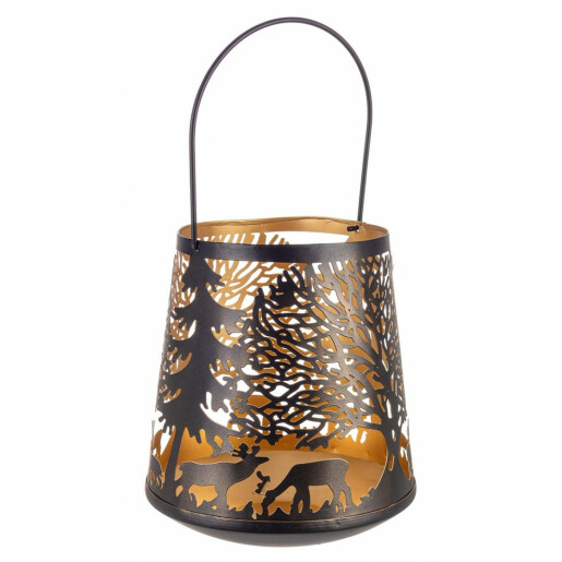 Set 4 suporturi lumanari metal negru auriu Craciun 20x23 cm