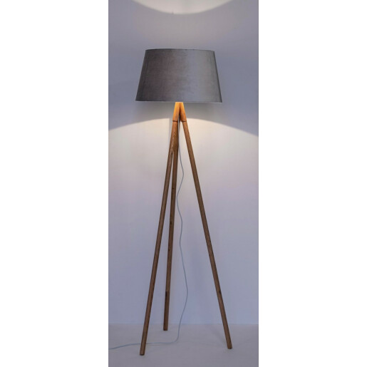 Set 2 lampadare lemn si abajur gri Wallas 52x152 cm