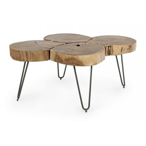 Masuta cafea blat lemn natur cu picioare fier negru Orbital 90 cm x 60 cm x 40 h