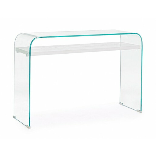 Consola, sticla, mdf alb, Line, 110x35x75 cm