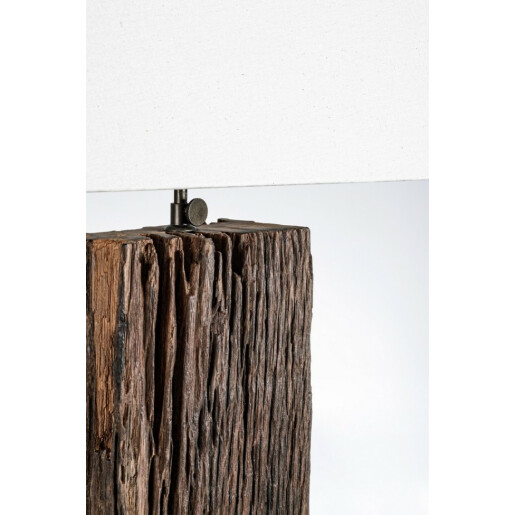 Veioza lemn maro abajur alb Hugo 45x30x85 cm