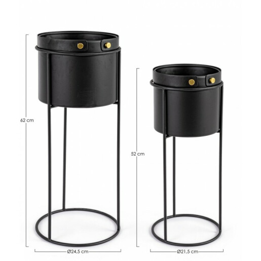Set 2 suporturi ghivece flori otel negru auriu Zeina 21.5x52 cm, 24.5x62 cm