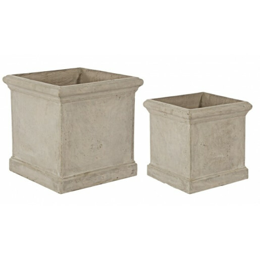 Set 2 ghivece flori fibra sticla bej 35x35x35 cm, 45.5x45.5x45.5 cm