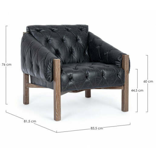 Fotoliu lemn maro piele ecologica neagra Harrison 83.5x81.5x76 cm