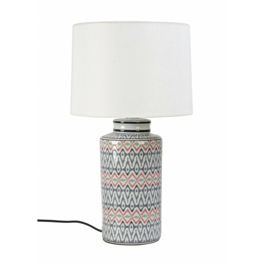 Veioza portelan cu abajur texil alb gri rosu Congo Ø 24 cm x 49 h
