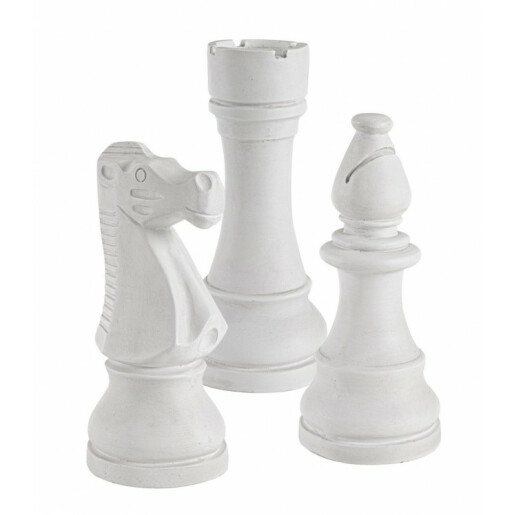 Set 3 decoratiuni Piese Sah fibra sticla alba 16.5x36 cm, 16x36 cm, 16x36 cm