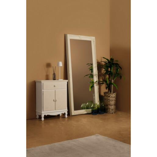 Oglinda decorativa perete cu rama lemn crem patinat Miro 80x10x180 cm