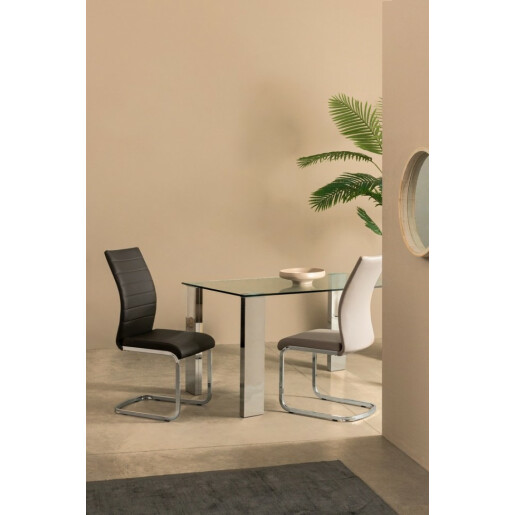 Set 4 scaune piele ecologica bej otel Myra 41x60x98 cm
