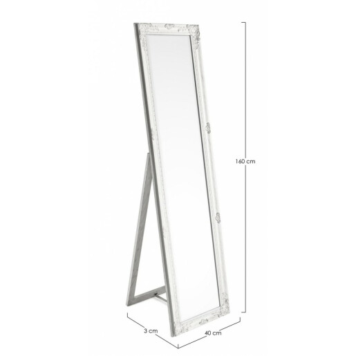 Oglinda decorativa de podea cu rama lemn alb patinat Miro 40x3x160 cm