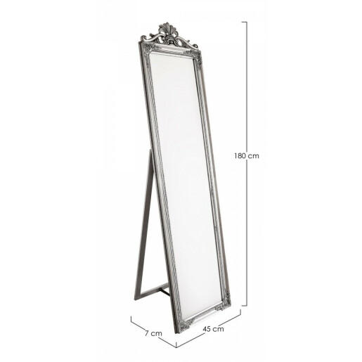 Oglinda decorativa de podea cu rama lemn argintie patinata Miro 45x7x180 cm