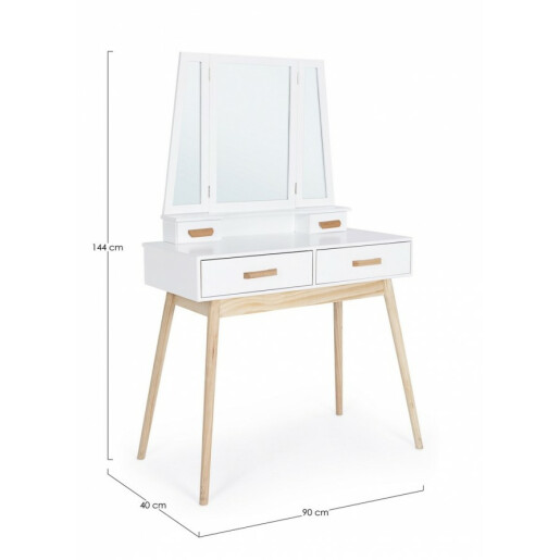 Consola cu oglinda lemn alb natur Ordinary 90x40x144 cm