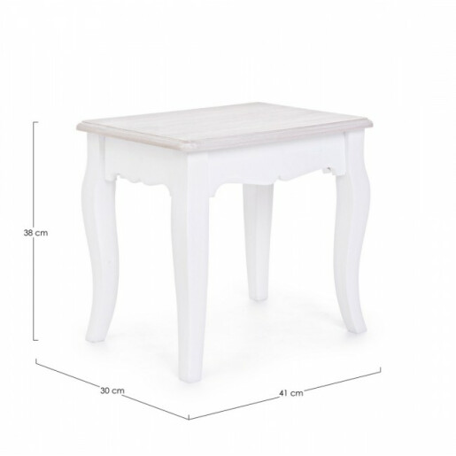 Taburet din lemn alb Charlene 41 cm x 30 cm x 38 h