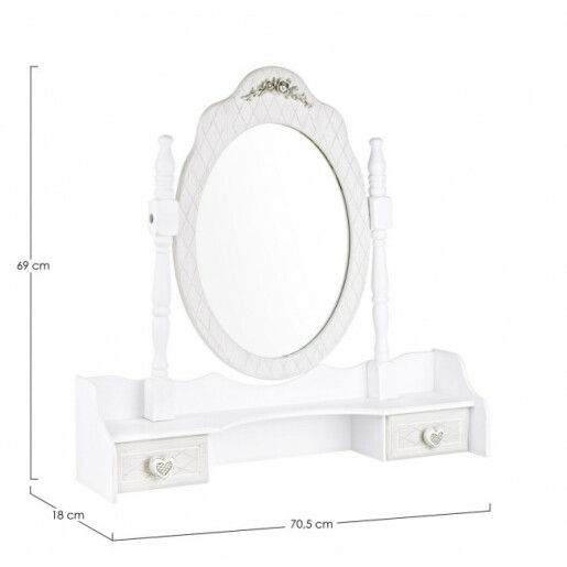 Oglinda de masa din mdf alb patinat Charlene 70.5 cm x 18 cm x 69 h