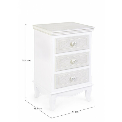 Noptiera 3 sertare din lemn alb patinat Charlene 41 cm x 33.5 cm x 68.5 h