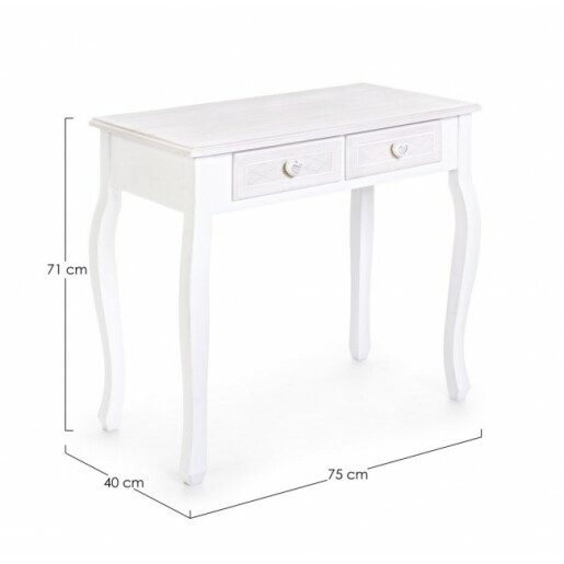 Consola cu 2 sertare din lemn alb patinat Charlene 75 cm x 40 cm x 71 h
