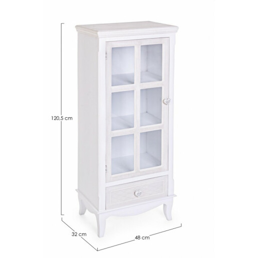 Vitrina din lemn alb patinat Charlene 48 cm x 32 cm x 120.5 h