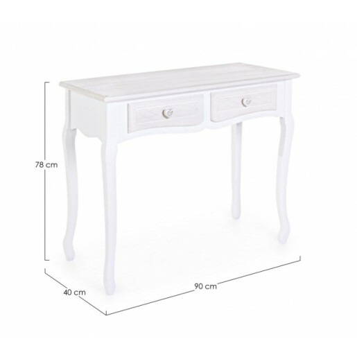 Consola cu 2 sertare din lemn alb patinat Charlene 90 cm x 40 cm x 78 h