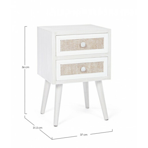 Comoda 2 sertare mdf alb rattan natur Montiel 37x31.5x56 cm