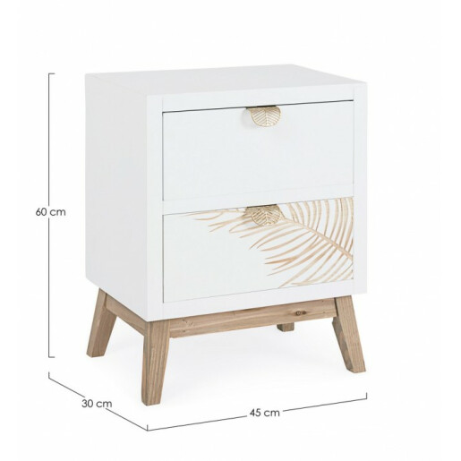 Comoda 2 sertare mdf alb natur Folium 45x30x60 cm