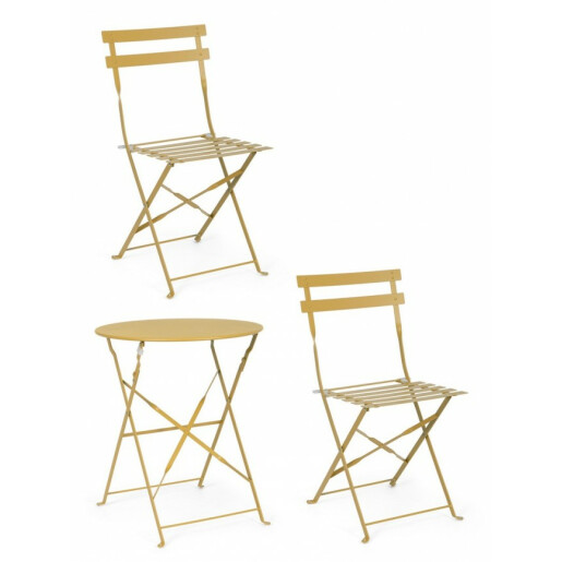 Set mobilier gradina masa 2 scaune fier galben Wissant 41x45x80 cm, 60x71 cm
