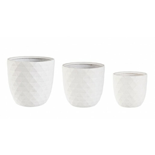 Set 3 ghivece flori fibra sticla alba 30x30x29 cm, 37x37x36 cm, 44x44x43 cm