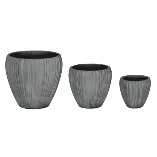 Set 3 ghivece flori ceramica gri 30x28 cm, 41x38 cm, 55x50 cm
