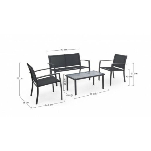 Set mobilier gradina gri antracit Peder 110x60.5x75 cm