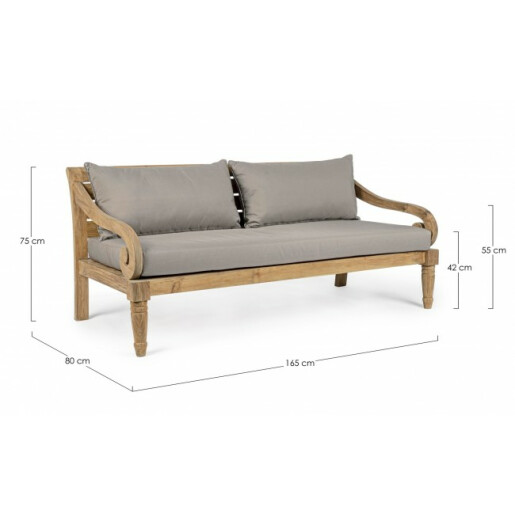 Canapea lemn perne gri Karuba 165x80x75 cm