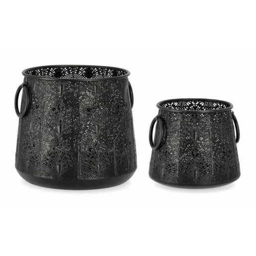 Set 2 suporturi lumanari metal negru Larjam 22.5x18.5 cm, 29.5x26 cm