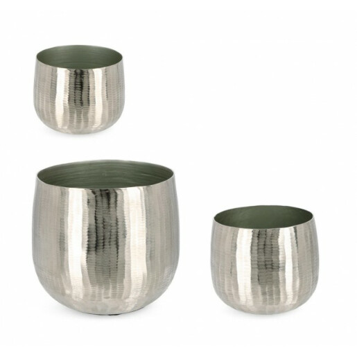 Set 3 vaze flori aluminiu argintiu Chisel 17x14.5 cm, 20x17.5 cm, 29x25 cm