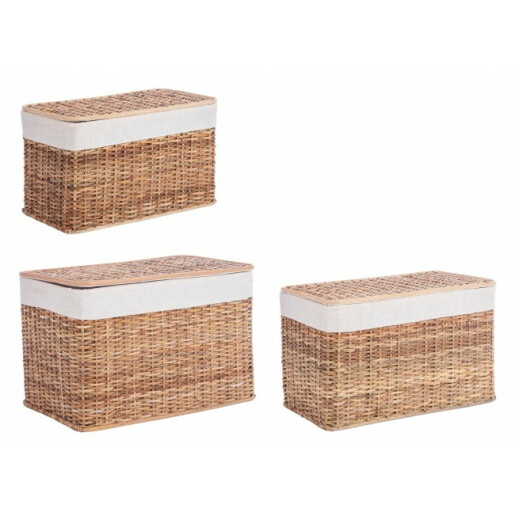 Set 3 cosuri depozitare ratan natur Homely 56x30x33 cm, 61x36x38 cm, 66x41x43 cm