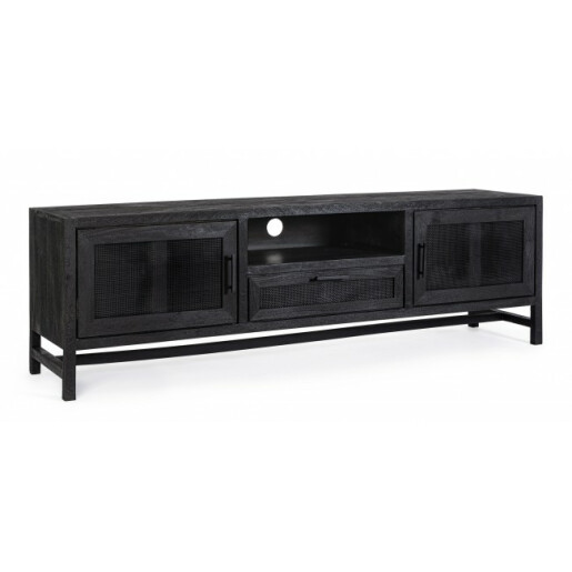 Comoda TV 2 usi 1 sertar lemn mango gri antracit Weston 180x40x55 cm