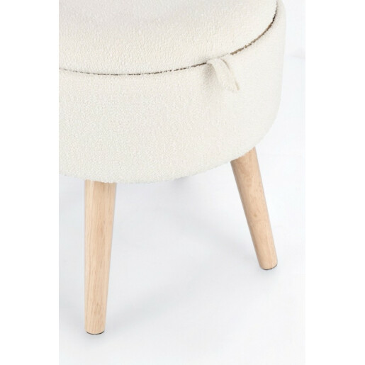 Taburet capac detasabil lemn natur textil alb Zoya 39x42.5 cm