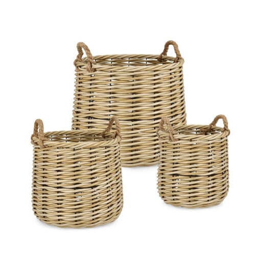 Set 3 cosuri poliratan natur Julen 33x28x24h; 42,5x38,5x35h; 52x49x46h