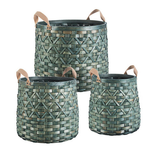 Set 3 cosuri depozitare lemn verde maro Lisette Ø31x36h; ø41x39h; ø48x41h