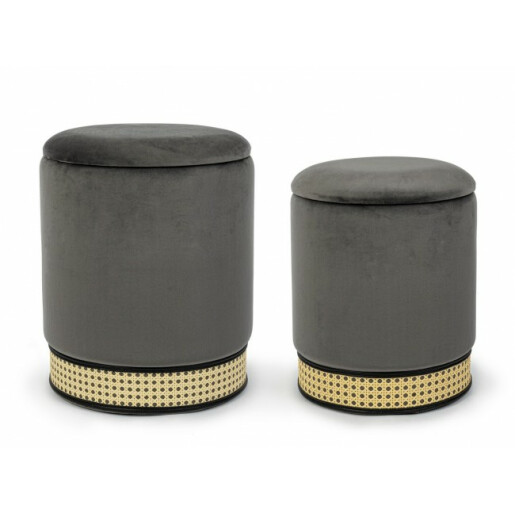 Set 2 tabureti velur gri Milena 31.5x40 cm; 36x44 cm