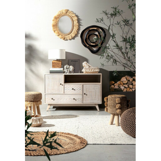 Decoratiune de perete din lemn negru si natur Lenwood Ø 50 - 55 cm x 5 cm