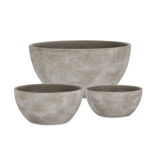Set 3 ghivece flori teracota gri Hector Ø23x10,5h; ø28x13h; ø40x19h