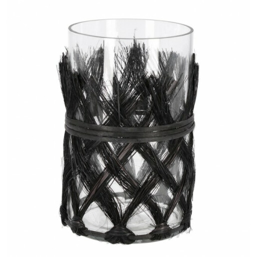 Vaza flori sticla ratan negru 12x19 cm