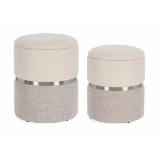 Set 2 tabureti textil alb gri Radinka 31.5x38 cm, 36x44 cm