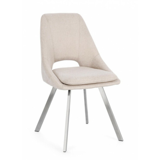 Set 2 scaune otel argintiu textil bej Kashar 45x49.5x85 cm