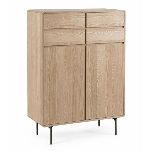 Comoda 2 usi 4 sertare mdf natur Widald 90x40x130.5 cm