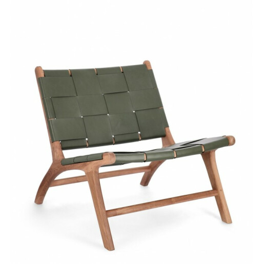 Fotoliu lemn maro piele verde Joanna 65x79x69 cm