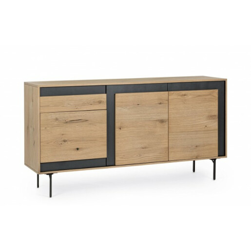 Comoda 3 usi 1 sertar mdf natur negru Stanwood 160x40x85 cm